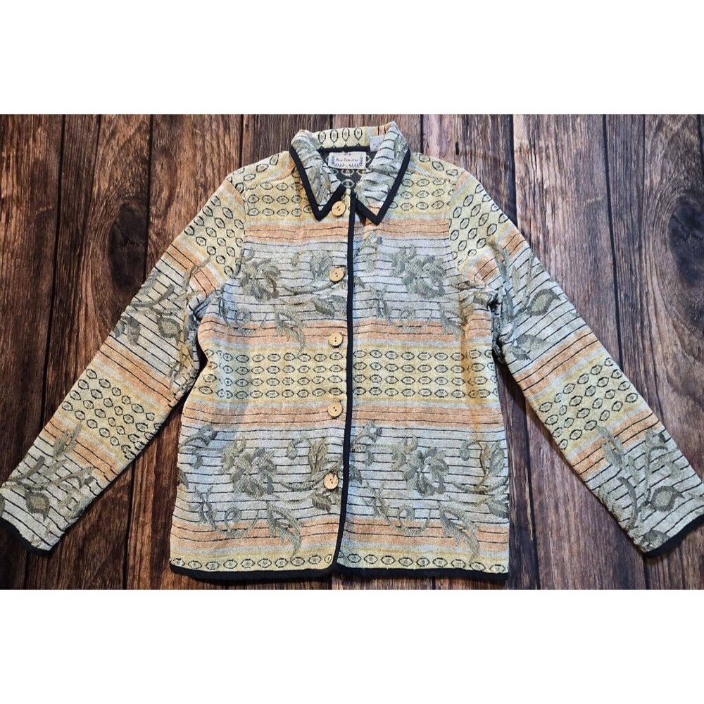 New Direction Tapestry Jacket Wooden Buttons Lightweight Women's Size Large